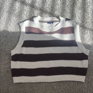 Striped Sleeveless Sweater - brown and cream